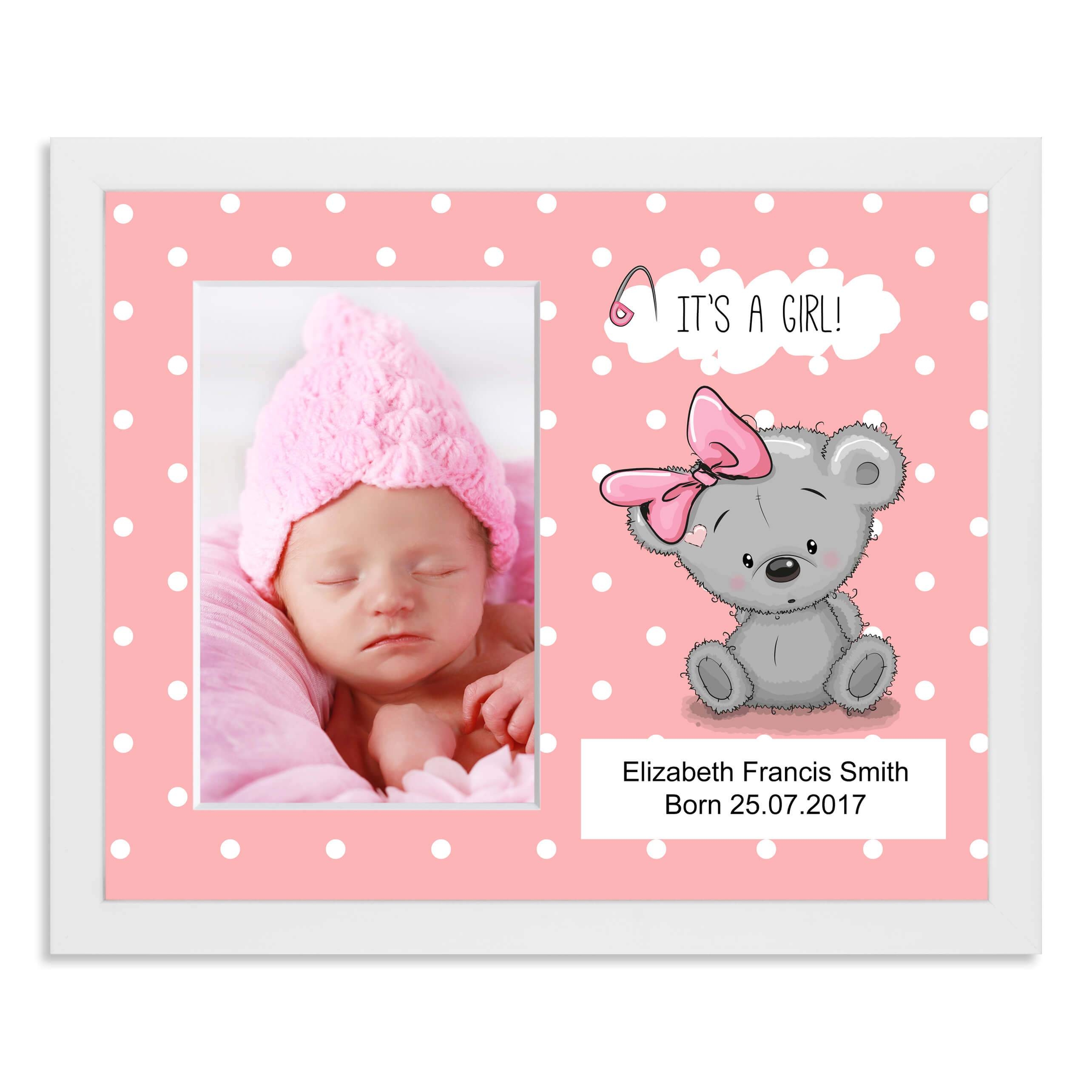 Personalised Baby Girl Photo Frame for 6×4/4x6in photo