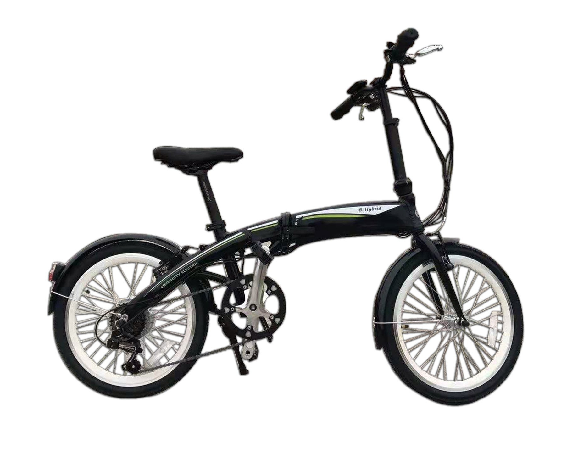 Folding ebike – G-Hybrid – Crosscity – Built In Battery – Black – Without Carrier – Green Hybrid Bikes