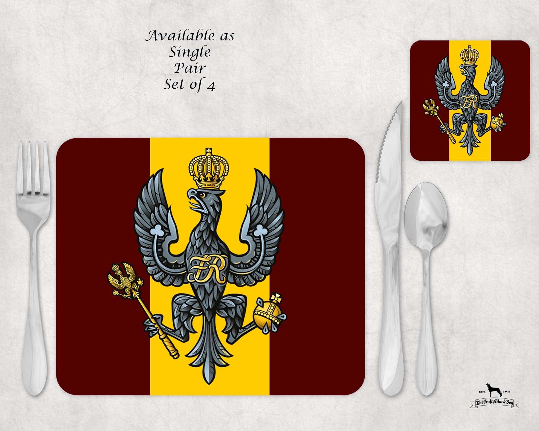 King’s Royal Hussars – Placemat & Coaster Set – Pair – Crafty Black Dog