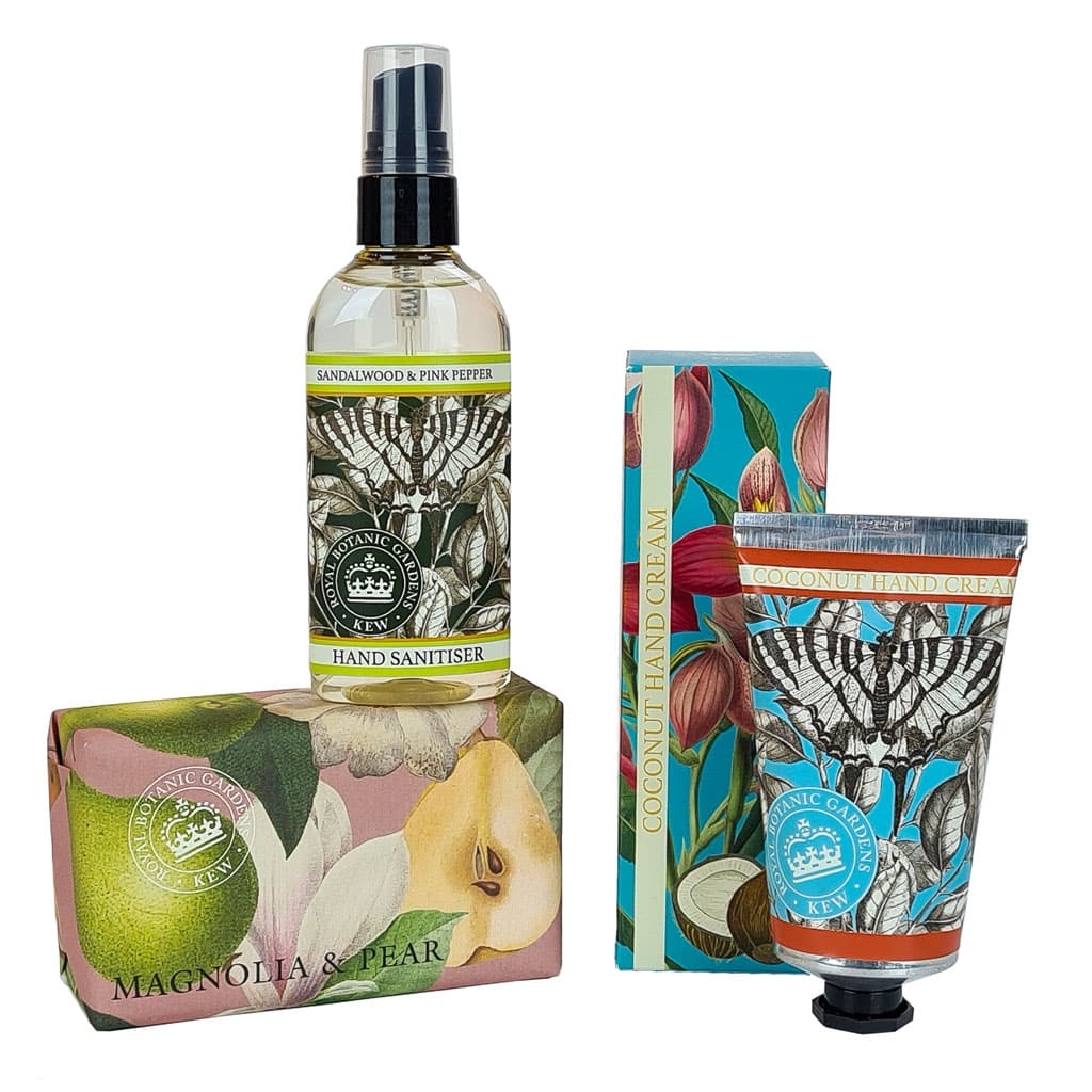 Choose Your Own Kew Gardens Hand Care Set – 240g Soap Bar – 75ml Hand Cream – 100ml Hand Sanitiser Spray – The English Soap Company