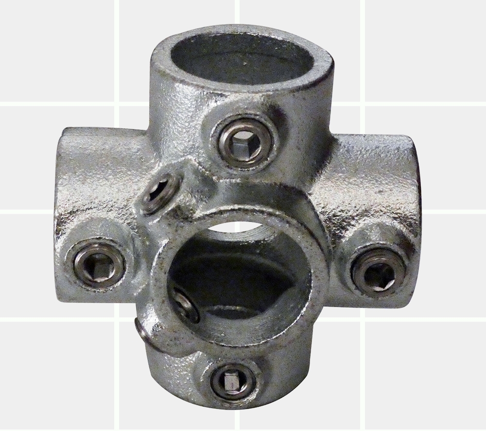 Galvanised Tube Fittings – 27mm OD Tube A27 – 158 Centre Cross 4 Way – KIM40005 – K I Metals