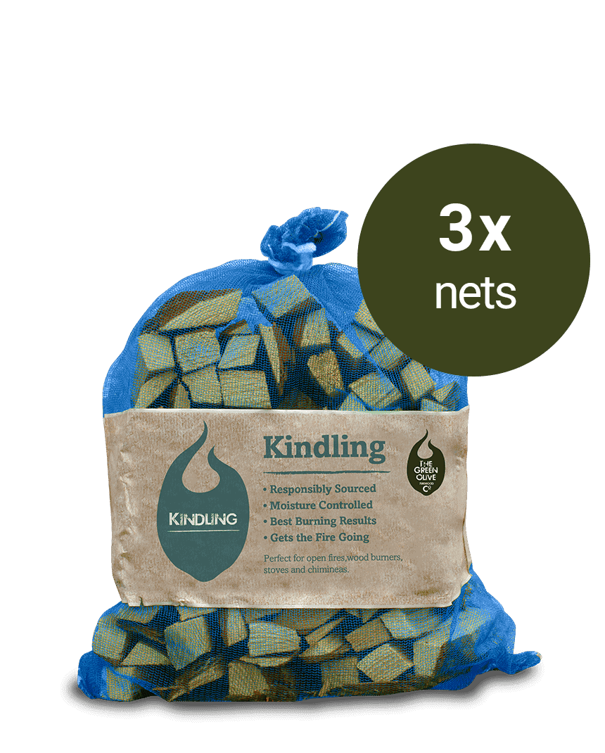 Kindling Wood Sticks – 3 nets – Firestarting – Green Olive Firewood