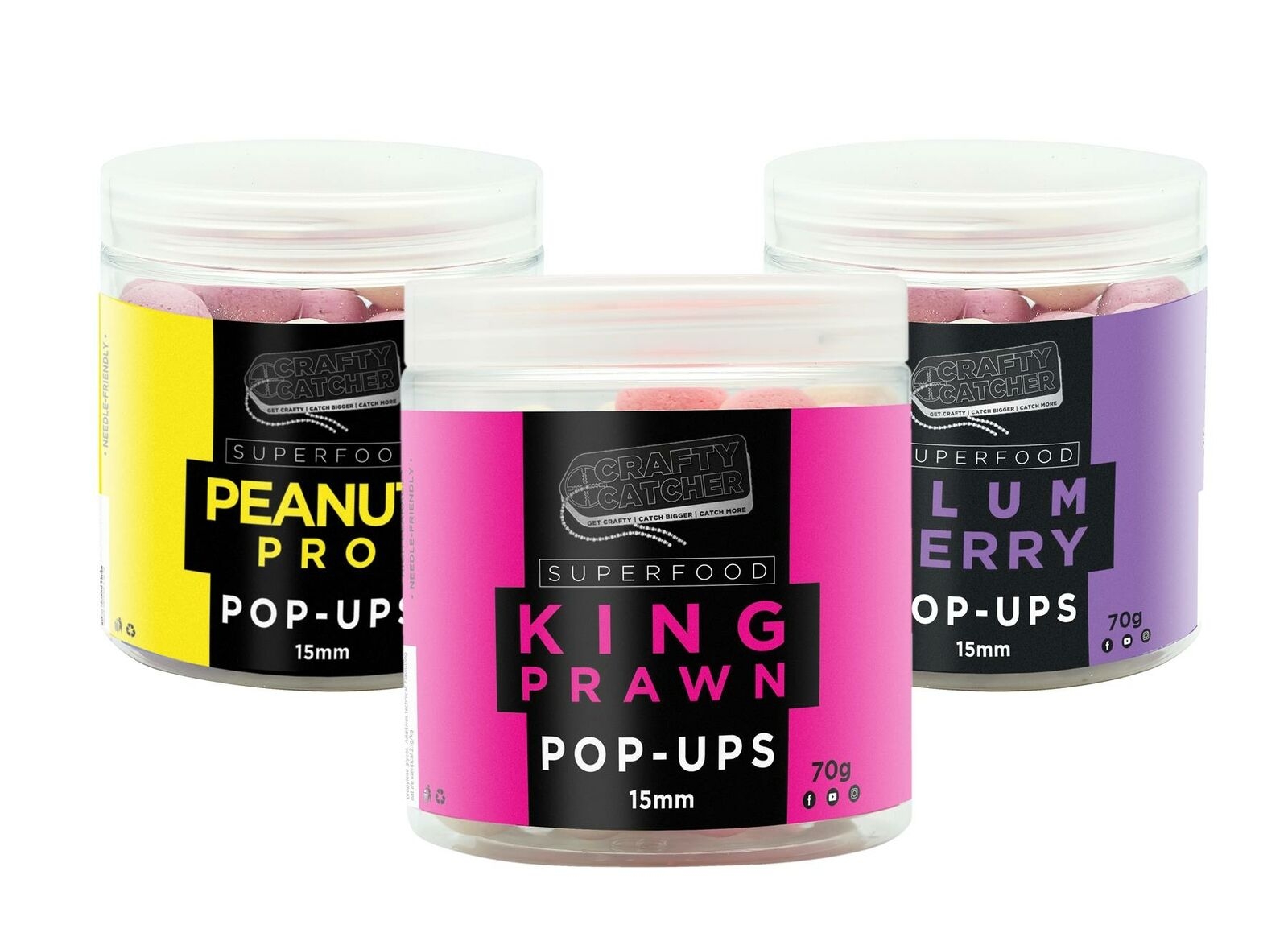 Crafty Catcher Superfood Pop Up 15mm -King Prawn, Plum Berry, Peanut Pro Peanut Pro – Fur2Feather Pet Supplies