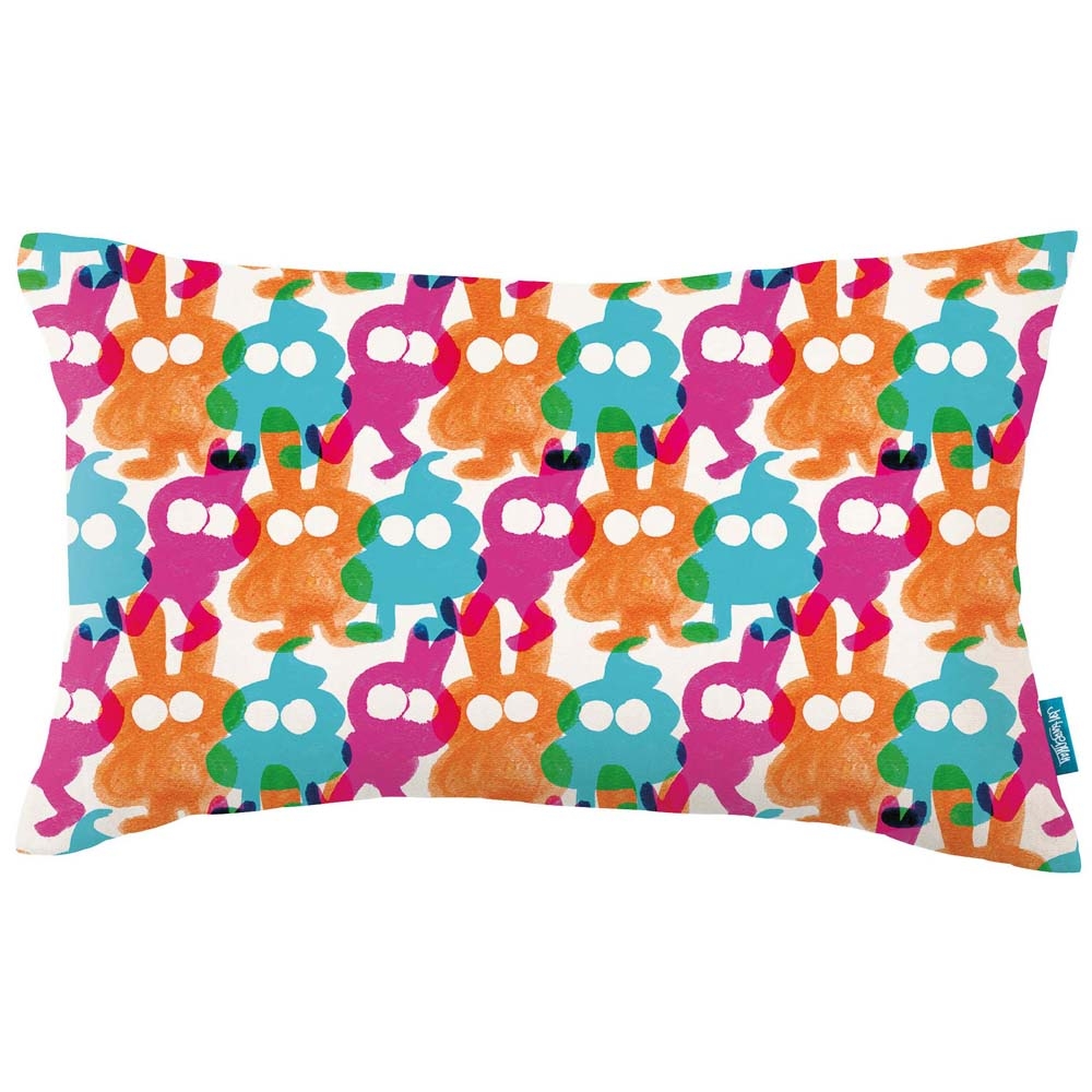 Kirkby Design – Mini Mild Beasts Cushion – Fizzy – Blue / Pink / Orange – 100% Cotton – 50cm x 30cm
