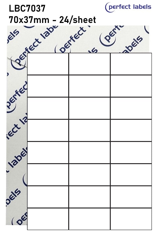A4 Laser Labels – LBC7037 Blue Permanent Perfect Labels – 70x37mm Rectangles 24 Labels Per Sheet – Blue Uncoated Paper Permanent Adhesive – 500 Sheets