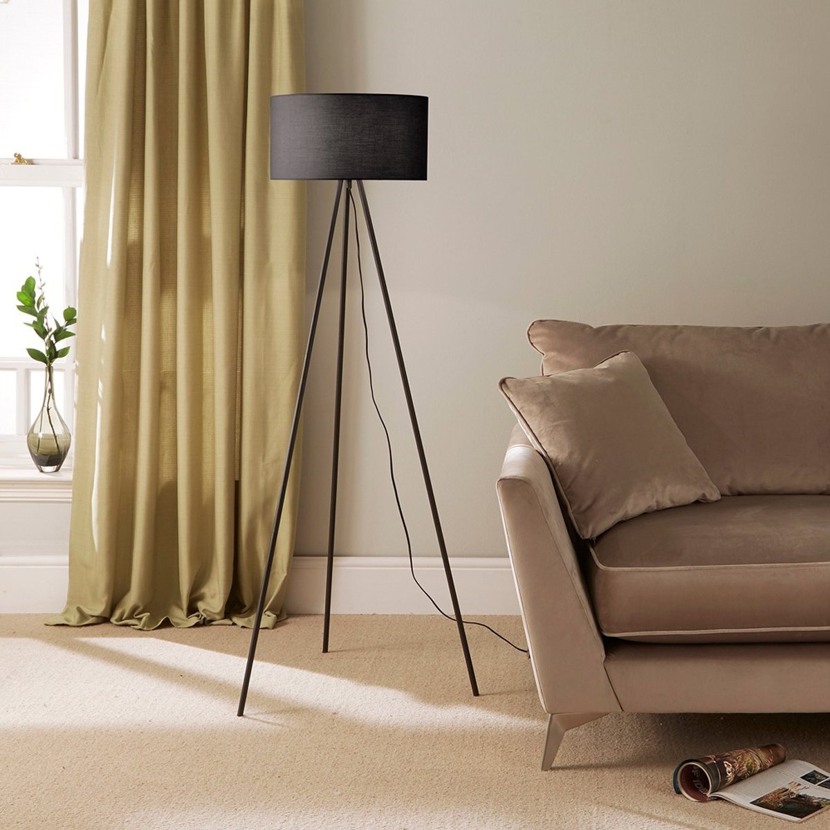 Black Or Grey Large Tripod Floor Lamp With Shade Included Black – CGC Retail Outlet