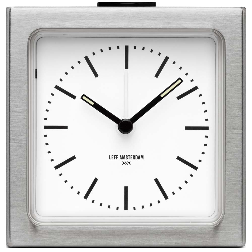 LEFF Amsterdam – Block Alarm Clock – Steel – White – Silver / White – Stainless Steel / ABS Plastic –