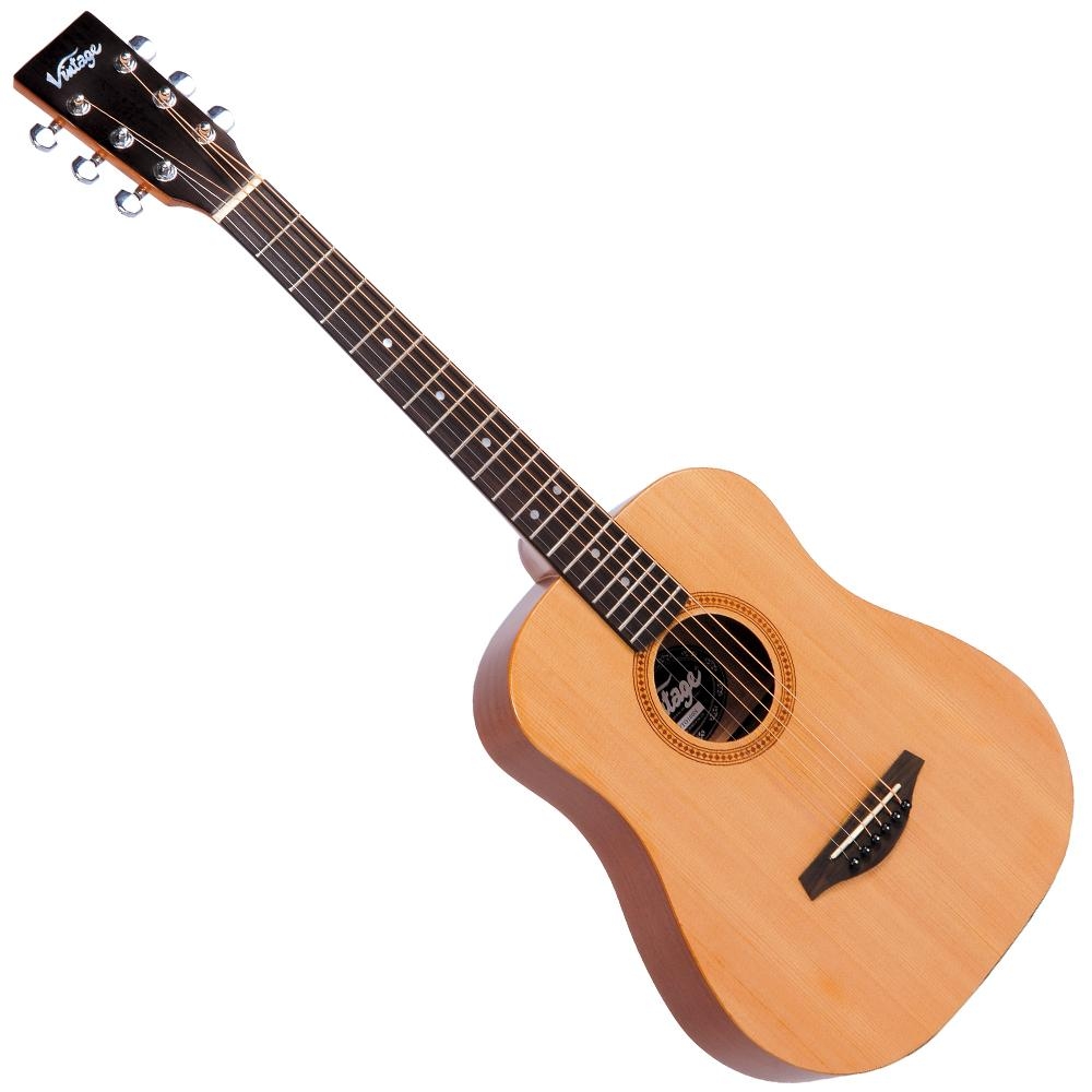 Vintage VTG100 Acoustic Travel Guitar – Natural – Left Hand