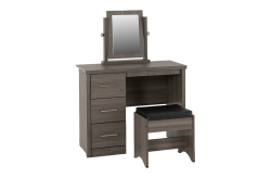 Lisbon 3 Piece Dressing Table Set With Mirror – Black Wood Grain/Black Faux Leather – Furnishop