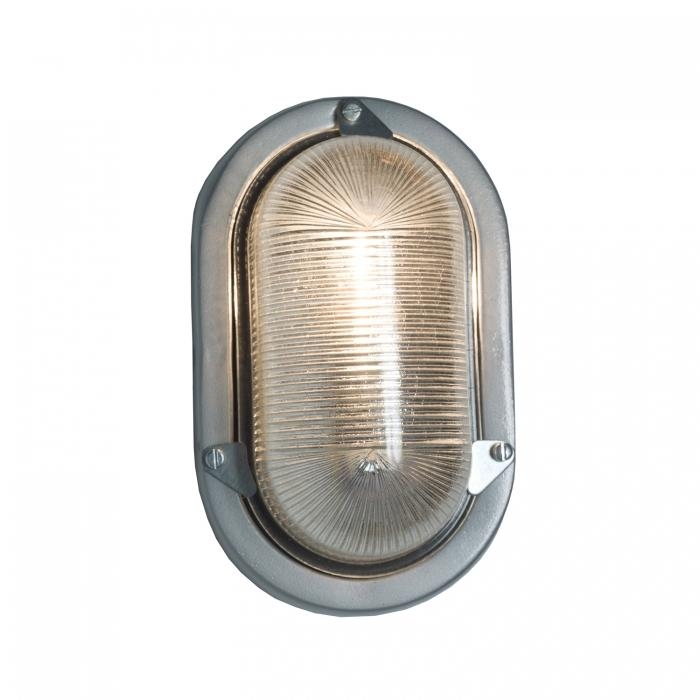 Davey Lighting – Oval Aluminium Bulkhead –  – Silver – Prismatic Glass – E27 95 X 150 X 245 mm