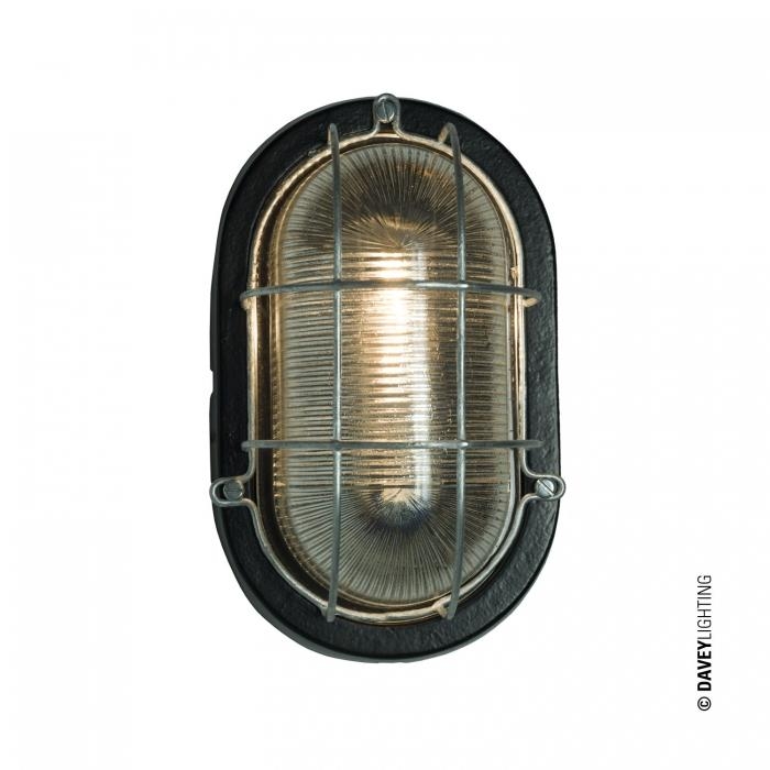 Davey Lighting – 7003 Oval Aluminium Bulkhead – Black – Prismatic Glass – E27 110 X 150 X 245 mm
