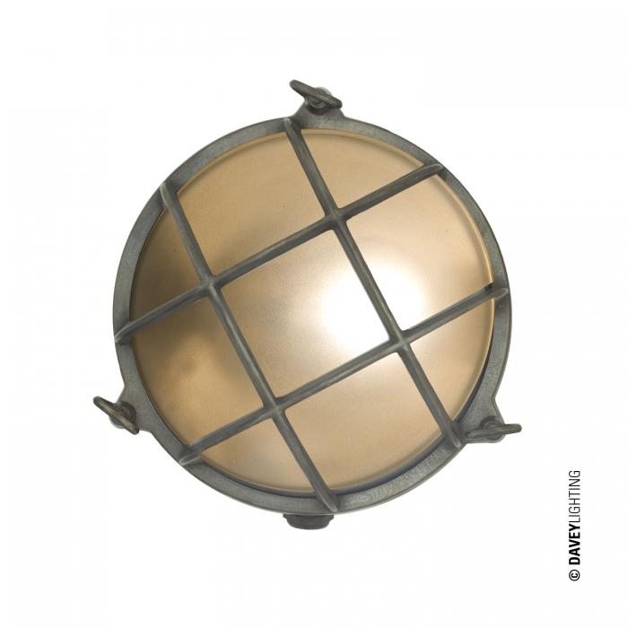 Davey Lighting – 7027 Brass Bulkhead – With Internal Fixing – Weathered Brass – Frosted Glass 100 X 215 X 240 mm