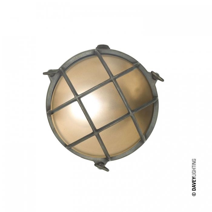 Davey Lighting – 7030 Brass Bulkhead – With Internal Fixing – Weathered Brass – Frosted Glass 95 X 190 X 210 mm