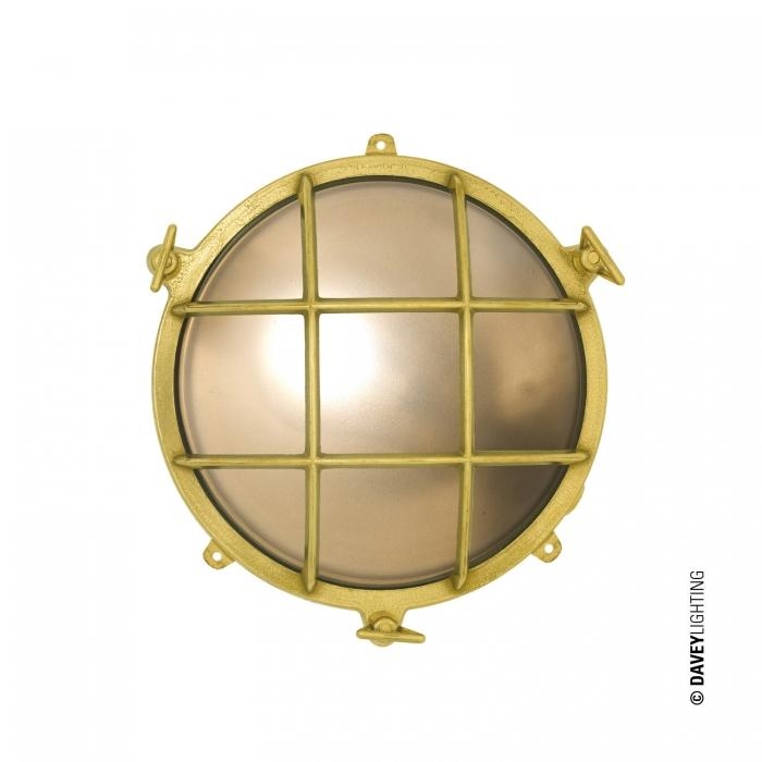 Davey Lighting – 7032 Brass Bulkhead – With External Fixing – Polished Brass – Frosted Glass 100 X 185 X 210 mm
