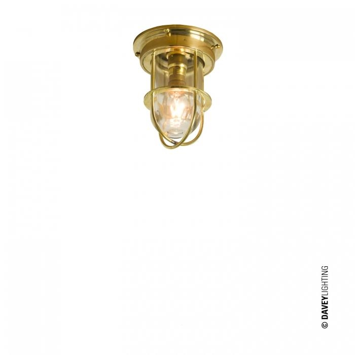 Davey Lighting – Miniature Ship’s Companionway Light & Guard – Polished Brass – Clear Glass 105 mm