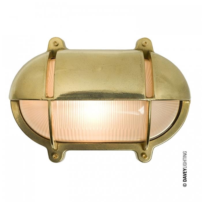 Davey Lighting – Oval Brass Bulkhead – With Eyelid Shield Large – Brass – Frosted Prismatic Glass 150 X 275 X 210 mm