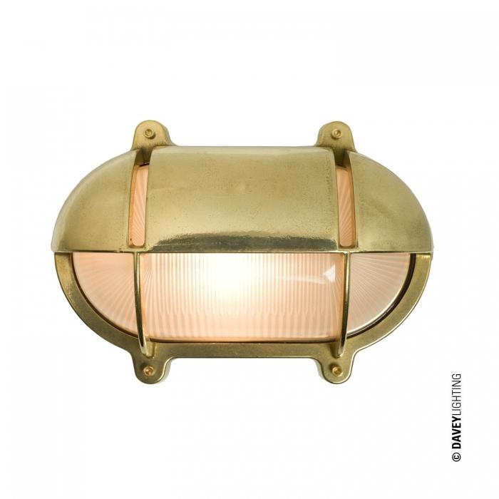 Davey Lighting – Oval Brass Bulkhead – With Eyelid Shield Medium – Brass – Frosted Prismatic Glass 115 X 245 X 175 mm