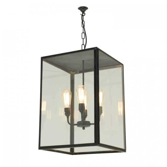 Davey Lighting – Square Pendant Xl – With 4 L/holders – Weathered Brass – Clear Glass 380 X 380 X 615 mm