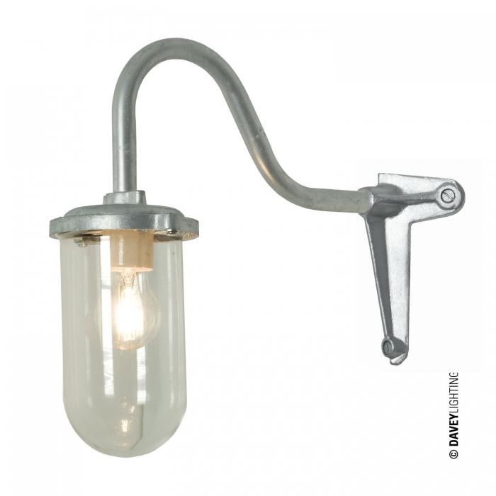 Davey Lighting – Bracket Light 100W Swan Neck – With Corner Fork Bracket – Galvanised Silver – Clear Glass 390 X  X 350 mm