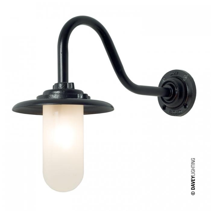 Davey Lighting – Exterior Bracket Light 60W – With Swan Neck Round Backplate – Black – Frosted Glass 190 mm