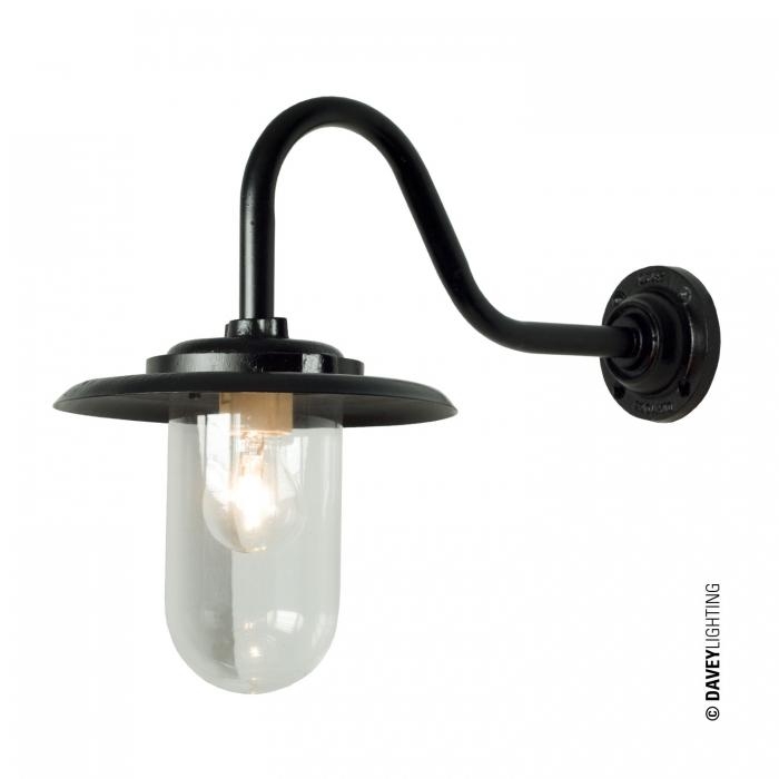 Davey Lighting – Exterior Bracket Light 100W – With Swan Neck Round Backplate – Black – Clear Glass 440 X  X 350 X 230 mm
