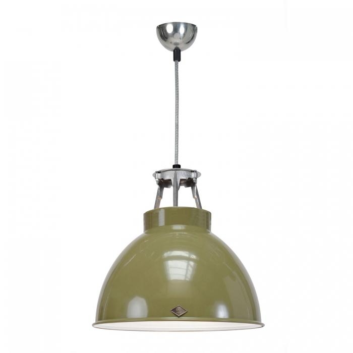 Original Btc – Titan Size 1 Pendant Light – Olive Green – White Interior 360 X 355 mm