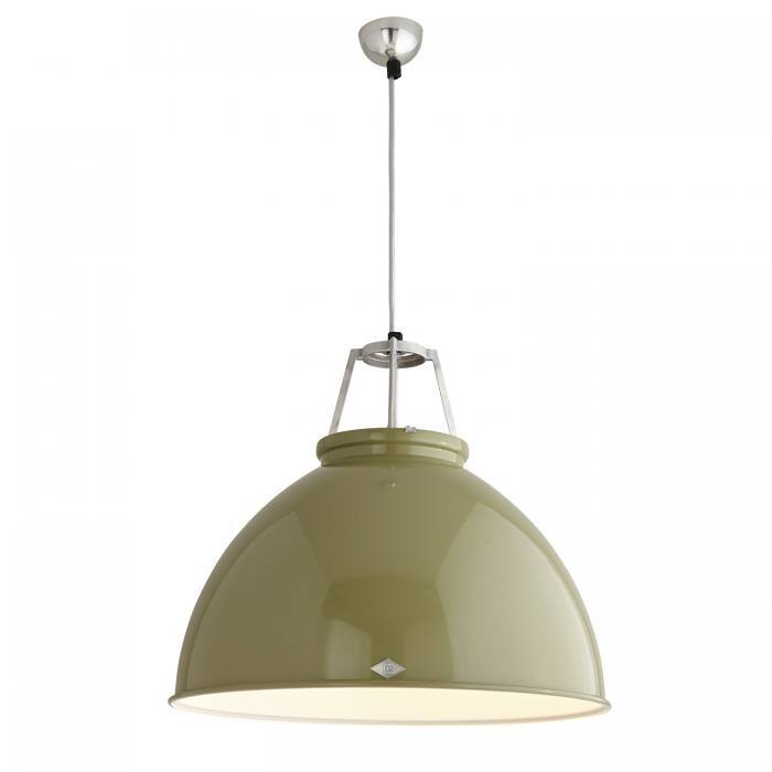 Original Btc – Titan Size 5 Pendant Light – Olive Green – White Interior 500 X 560 mm