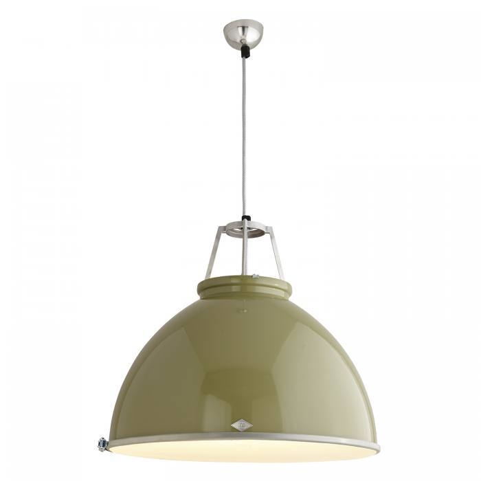 Original Btc – Titan Size 5 Pendant Light – With Etched Glass Diffuser – Olive Green – Etched Glass – Frosted Glass Diffuser 500 X 560 mm