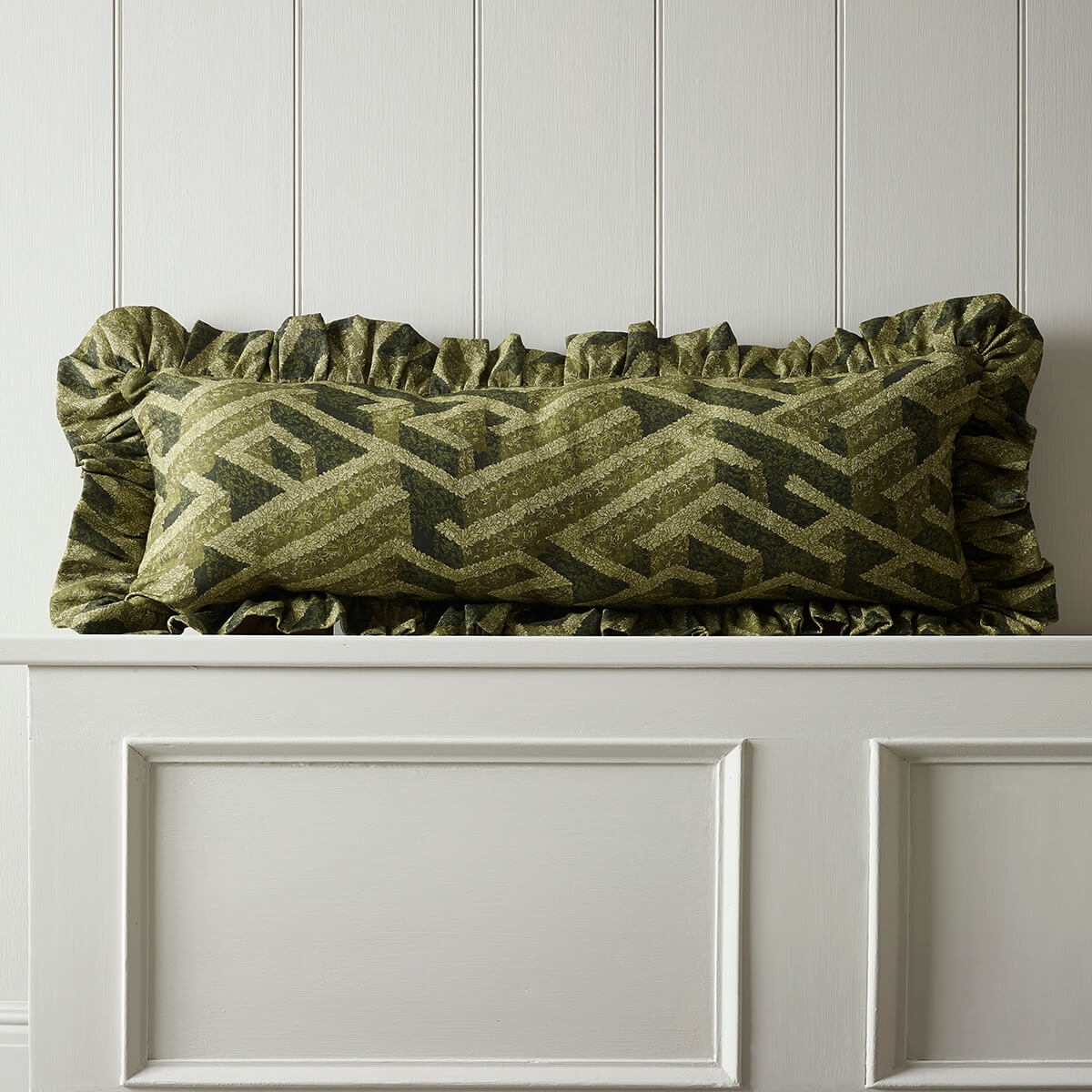 Labyrinth Frilled Cushion Olive Josephine Munsey | The Design Yard
