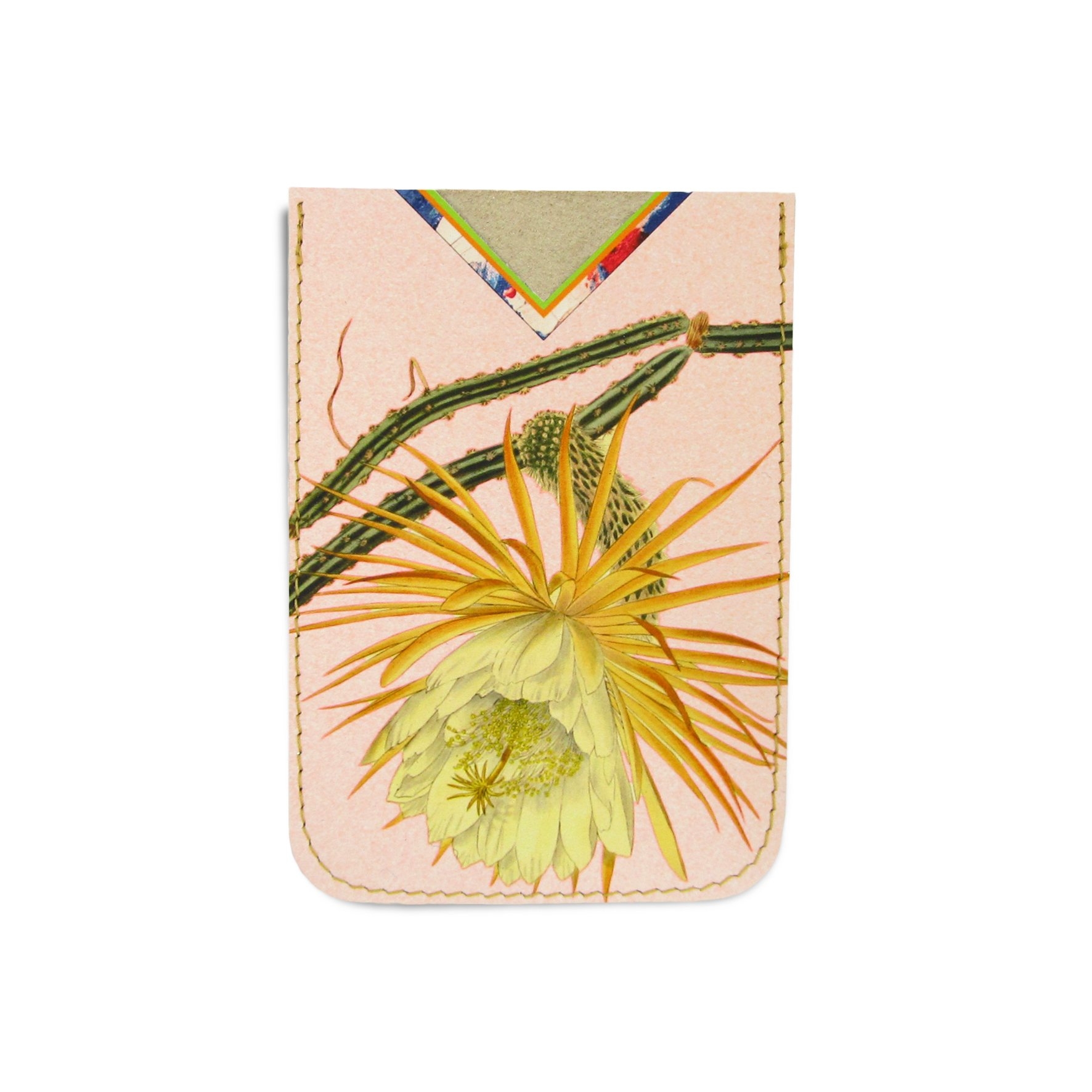 Leather Card Holder / Phone Sticker Wallet Pocket – Cactus Flower – Standard Card Holder / Without personalisation / Peach