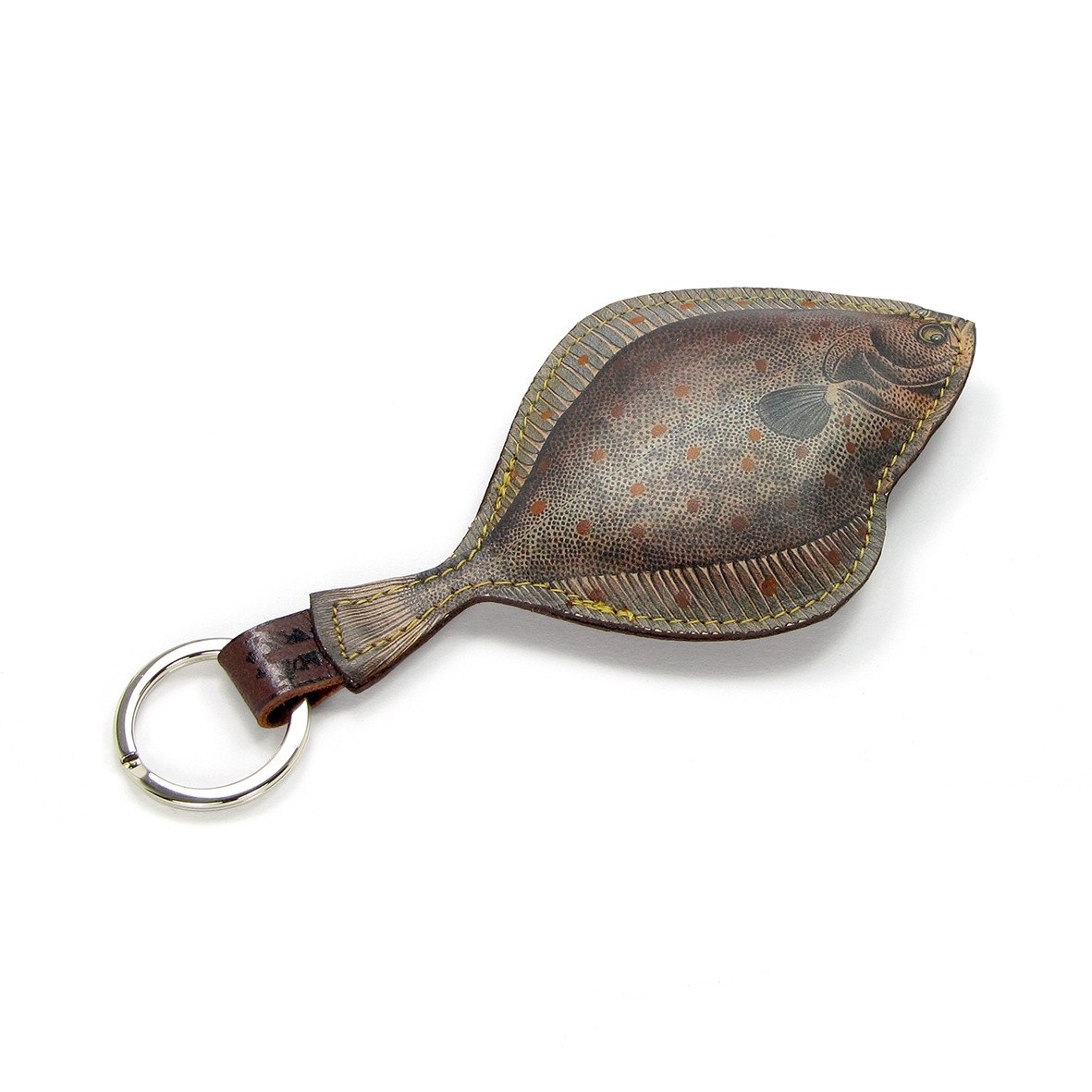 Leather Key Ring – Plaice Fish – Grey