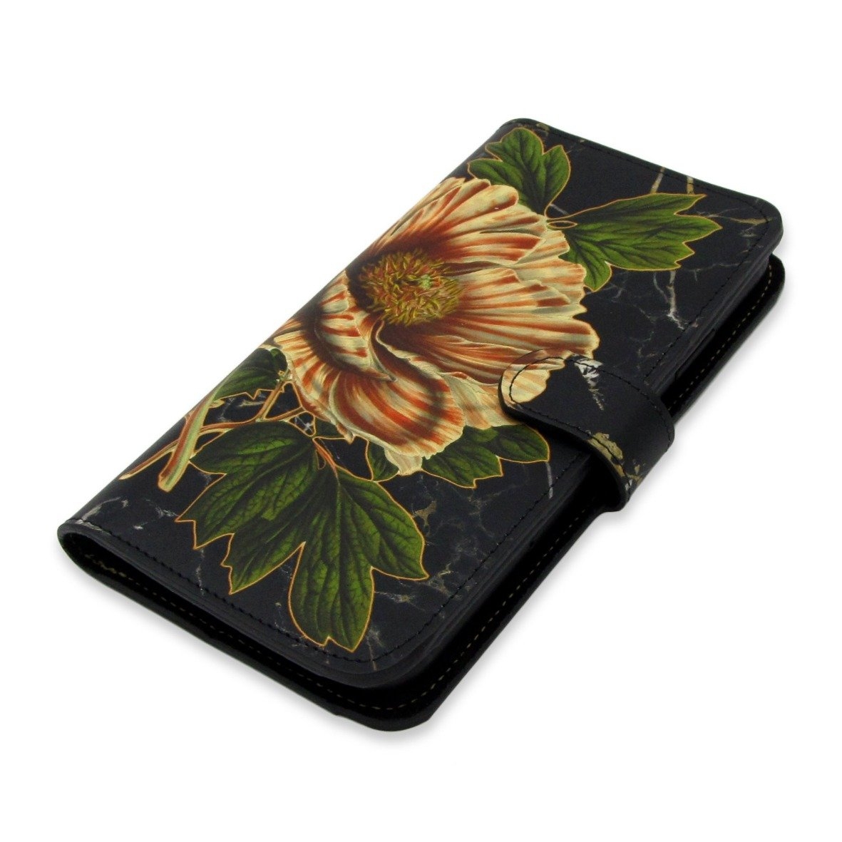 Leather Folio Phone Case – Tree Peony – iPhone XR / No personalisation / Black