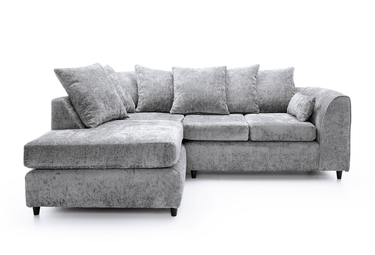 Monaco Chenille Fabric 4 Seater Corner Sofa – Left Hand Facing – Light Grey – The Online Sofa Shop