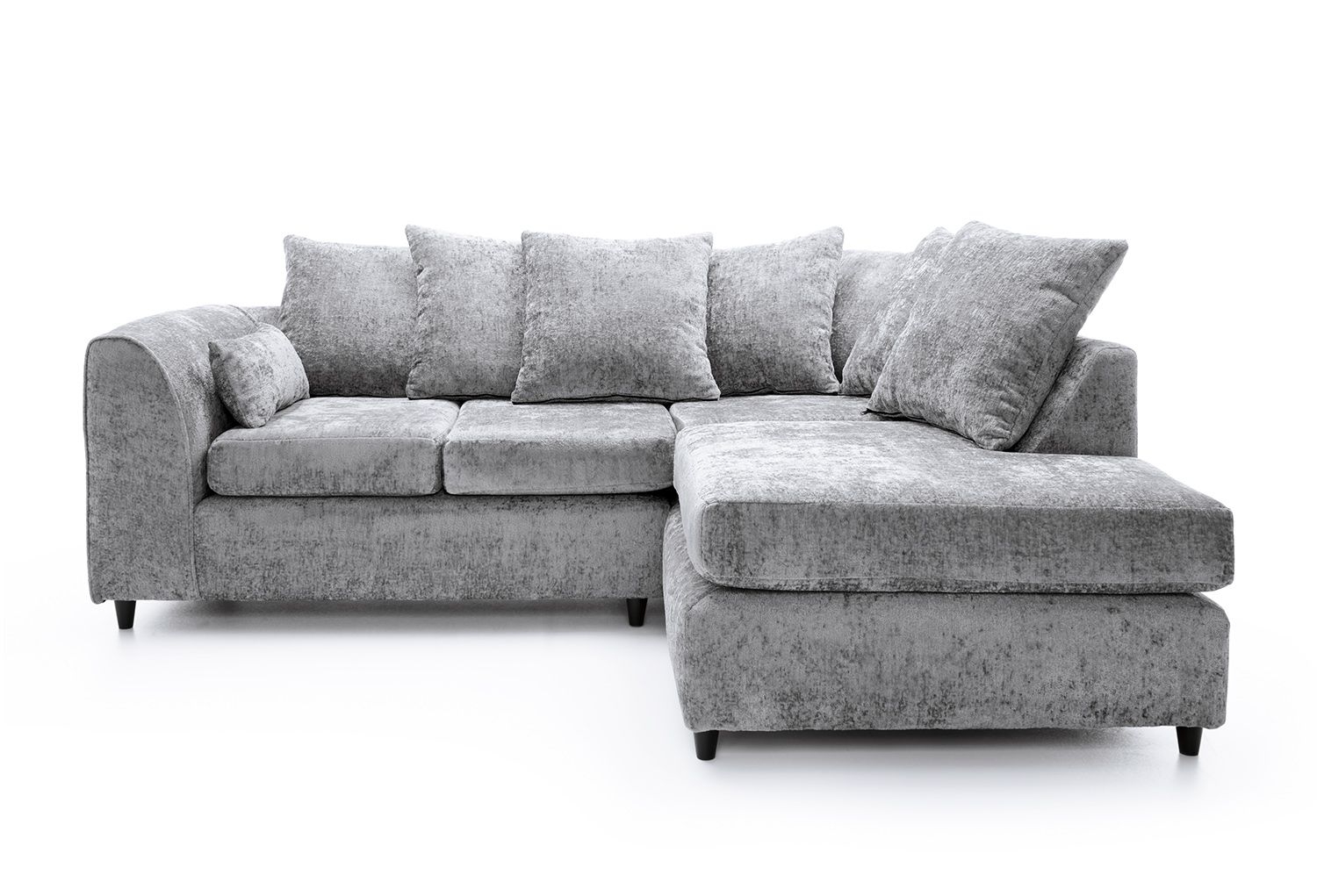 Monaco Chenille Fabric 4 Seater Corner Sofa – Right Hand Facing – Light Grey – The Online Sofa Shop