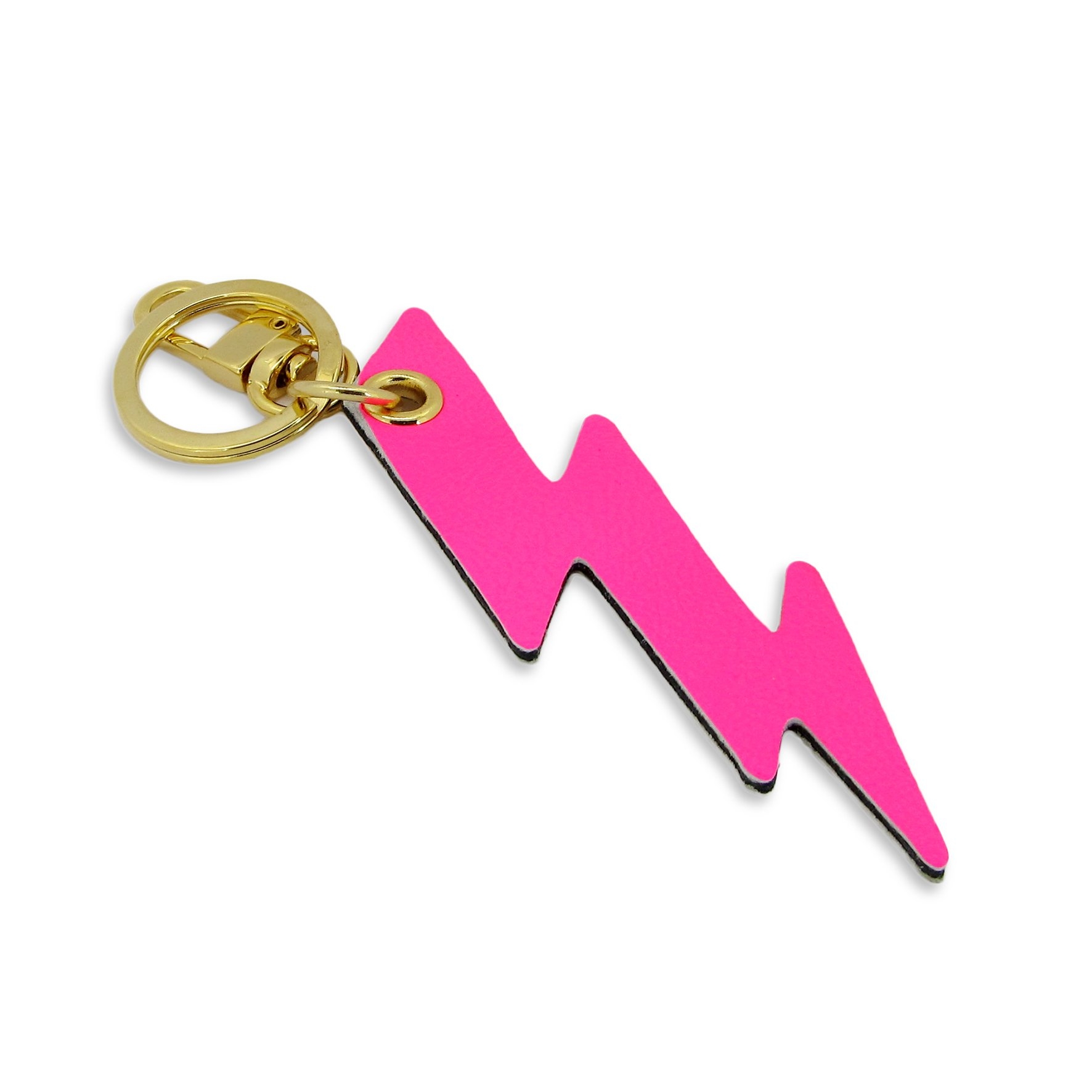 Leather Key Ring / Bag Charm – Lightning Bolt – Pink and Gold