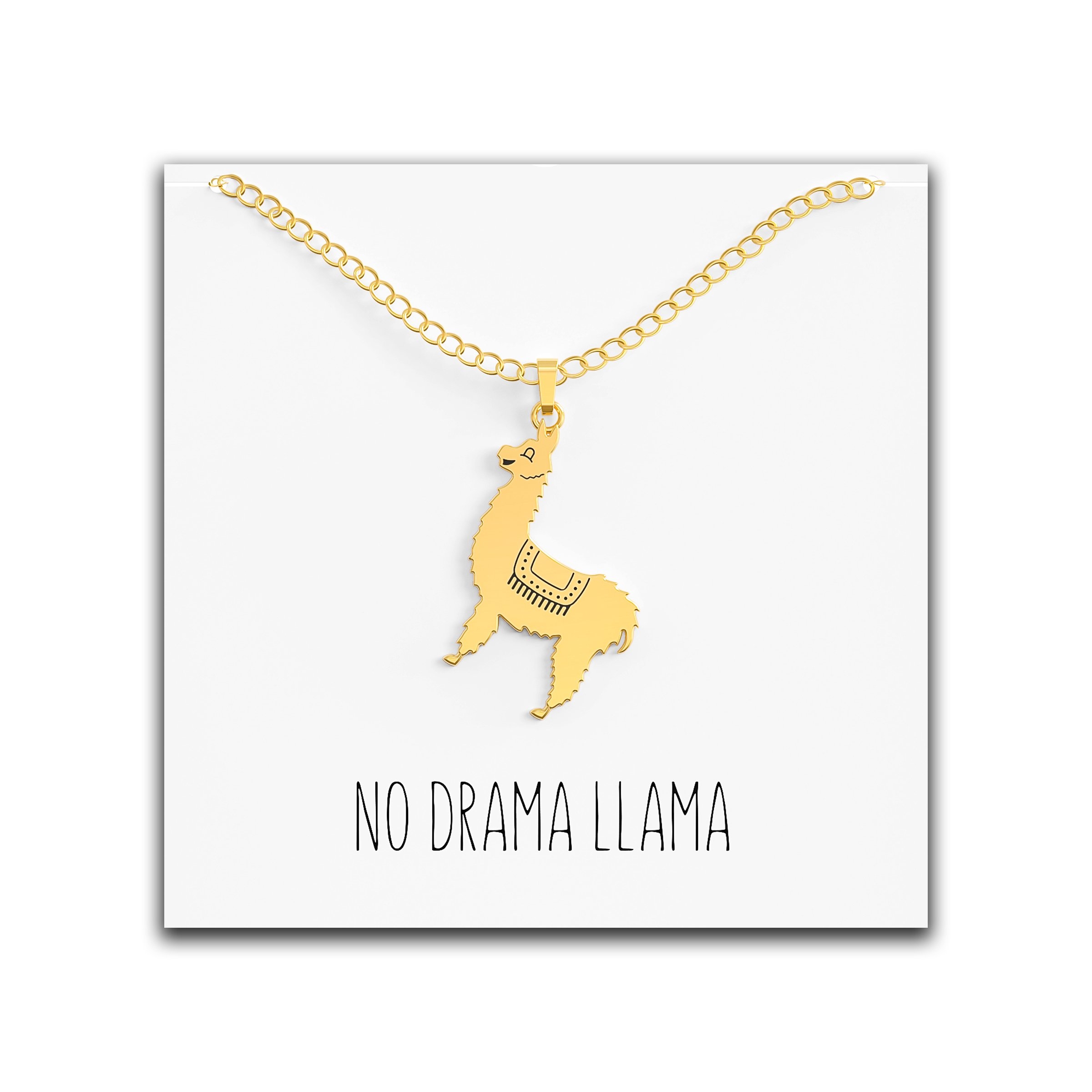 Llama Necklace – “No Drama Llama!” message – Silver & Gold Plated Gold – Happy Kisses