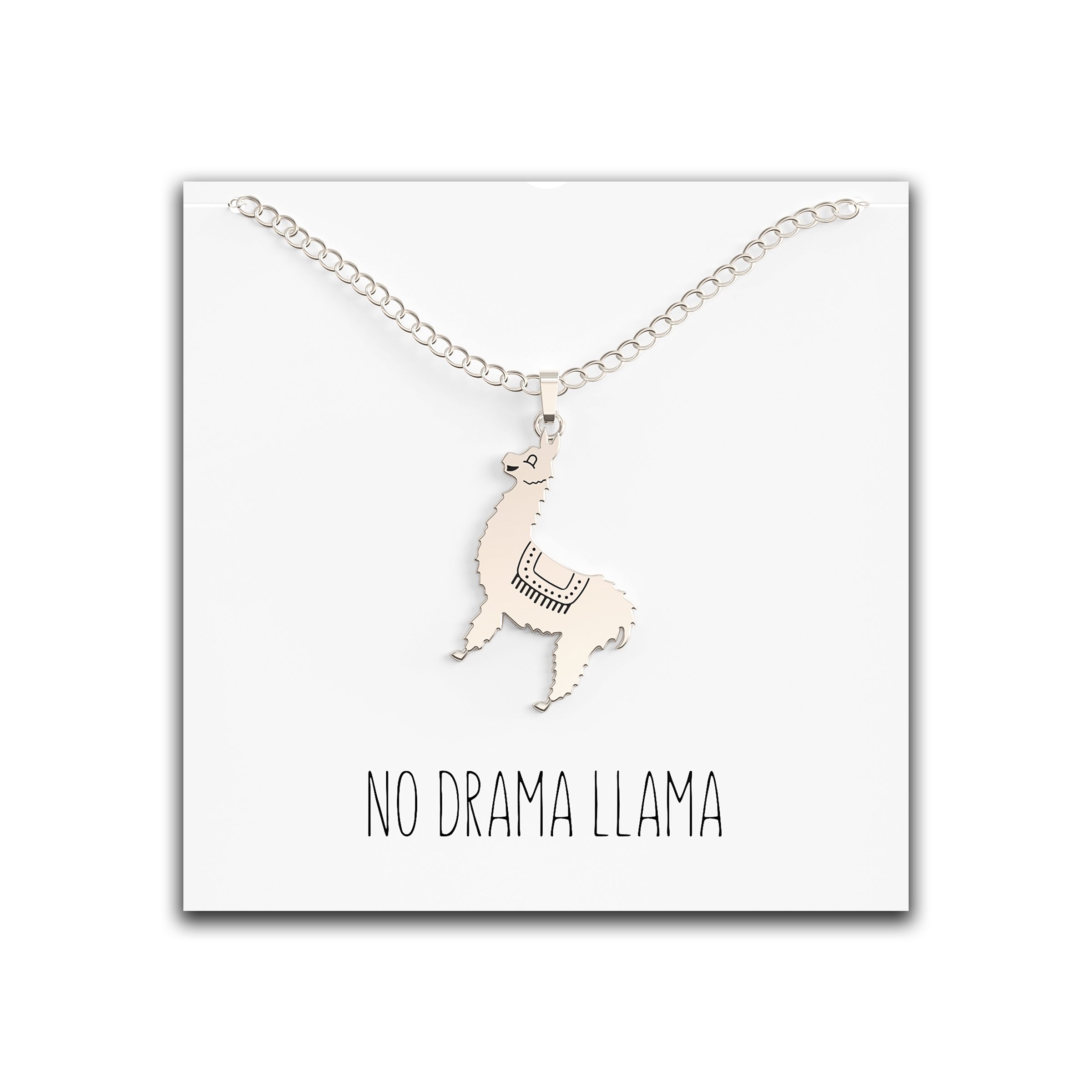 Llama Necklace – “No Drama Llama!” message – Silver & Gold Plated Silver – Happy Kisses