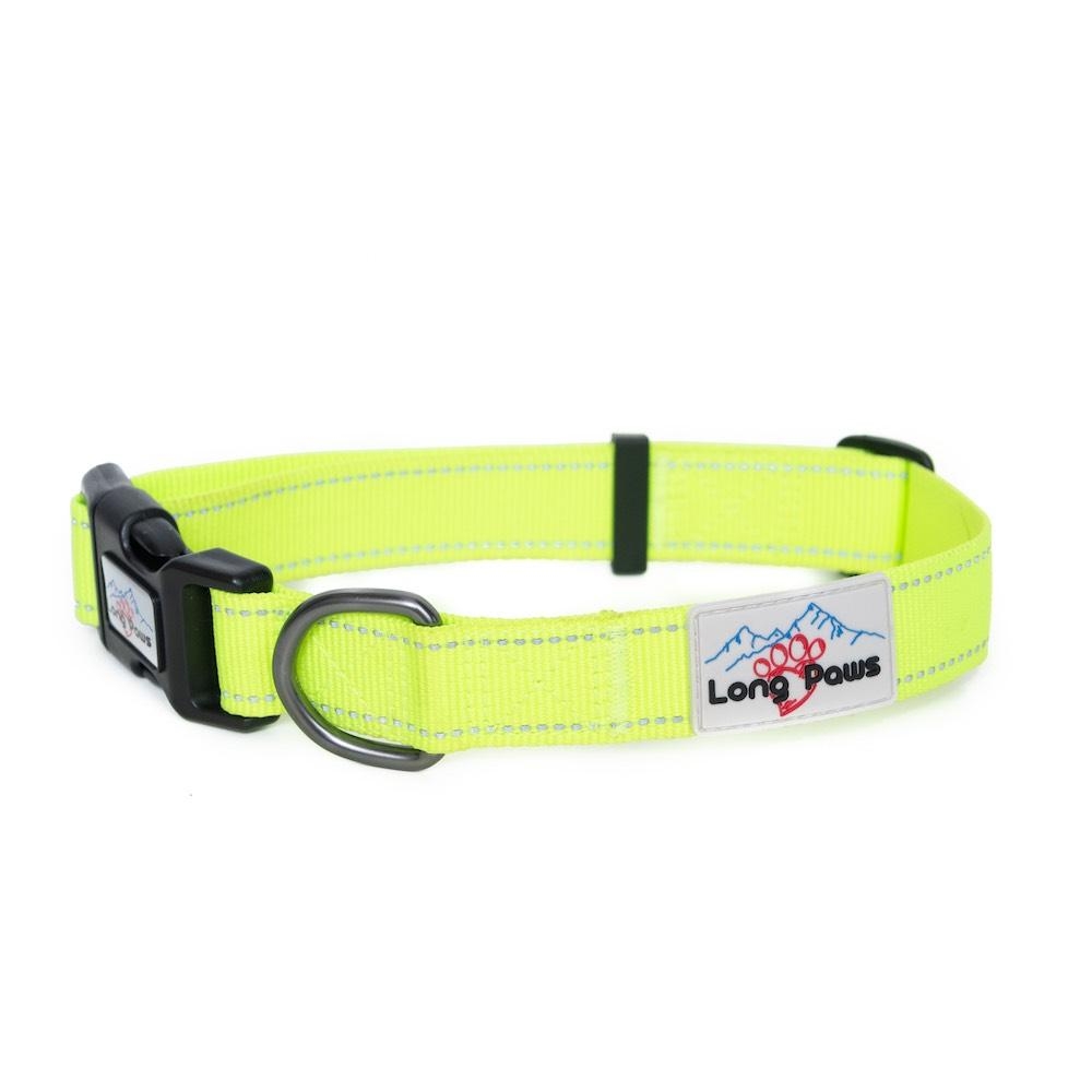 Long Paws Reflective Dog Collar – Neon Yellow – Reflective Dog Collar – Outdoor Visibility – M – Unisex