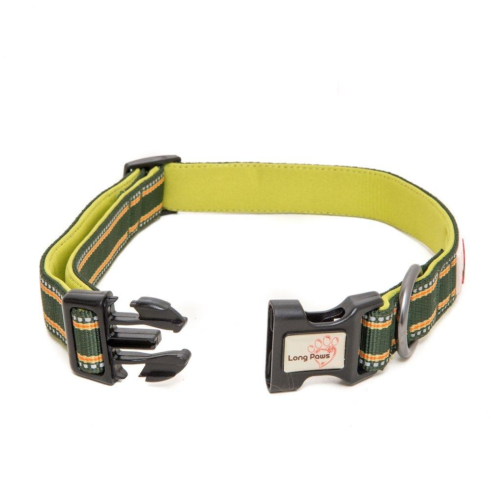 Long Paws Comfort Padded Dog Collar – Reflective Dog Collar UK L – Green – Unisex – Long Paws UK