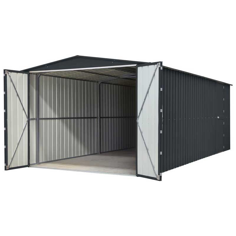 Lotus Metal 10-foot Garage with Double Hinged Doors (3 sizes), 10×15 – Steel – Spearhead Outdoors