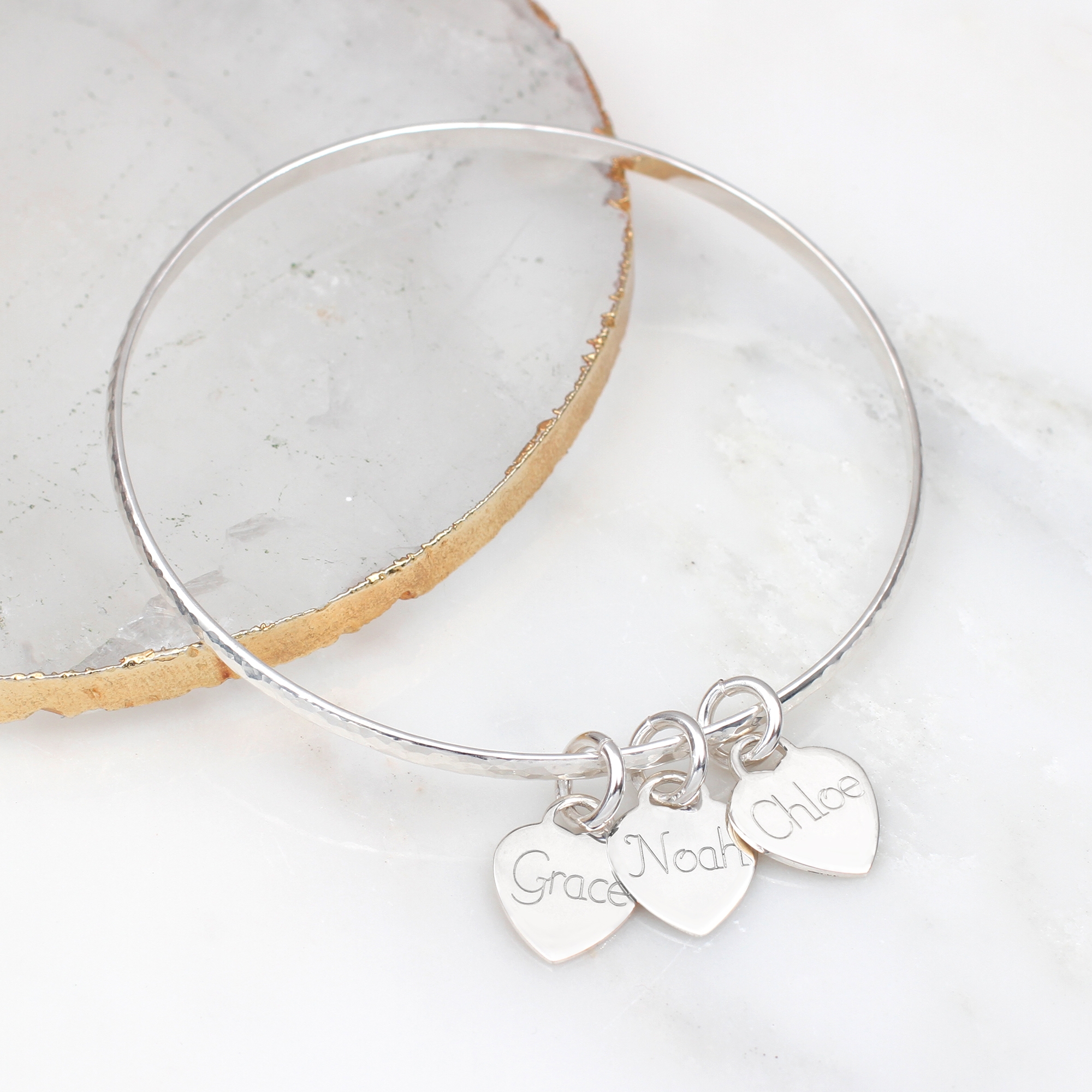 Personalised Sterling Silver Loved Ones Heart Bangle – Hurley Burley