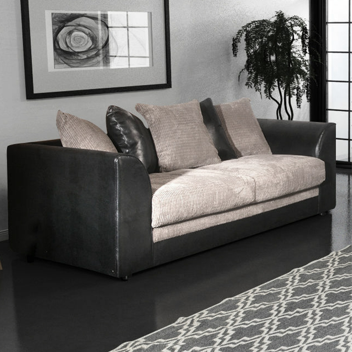 Luca Black and Grey Fabric 3 Seater Sofa – The Online Sofa Shop