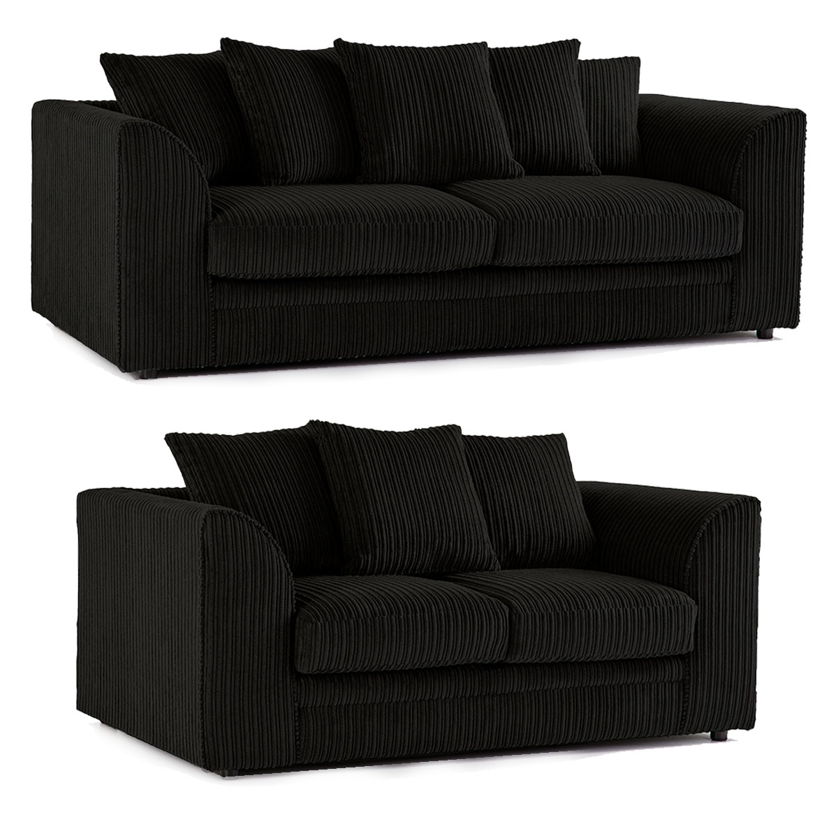 Oxford Full Jumbo Cord Sofa Set – Scatterback – Black – The Online Sofa Shop
