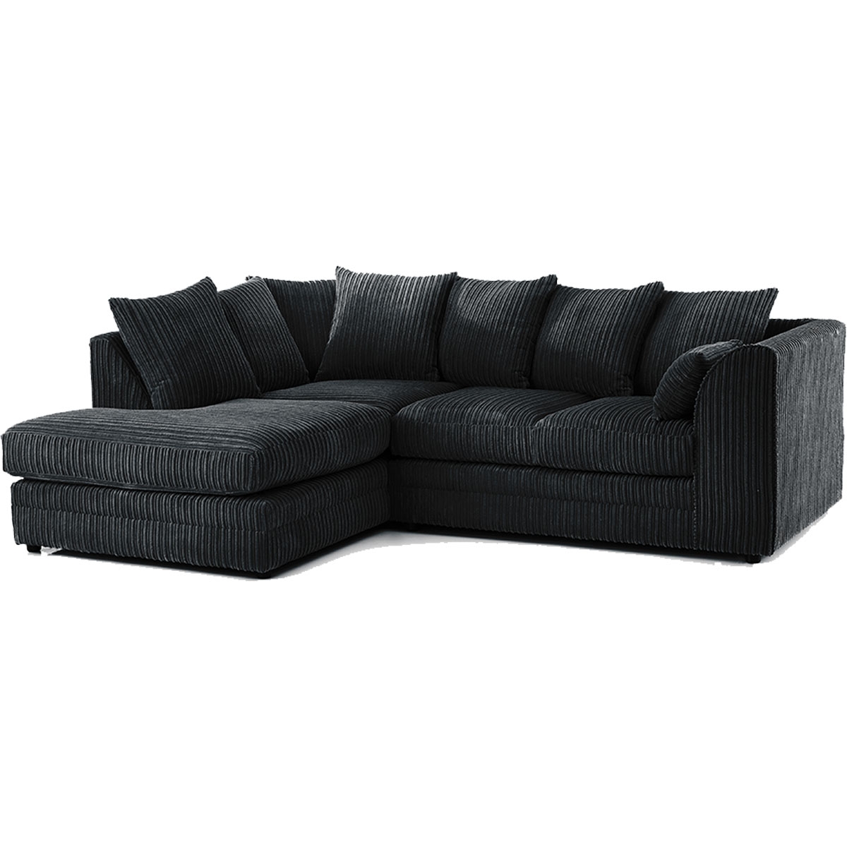 Oxford Full Jumbo Cord 4 Seater Corner Sofa – Scatterback – Black – Left Hand Facing – The Online Sofa Shop