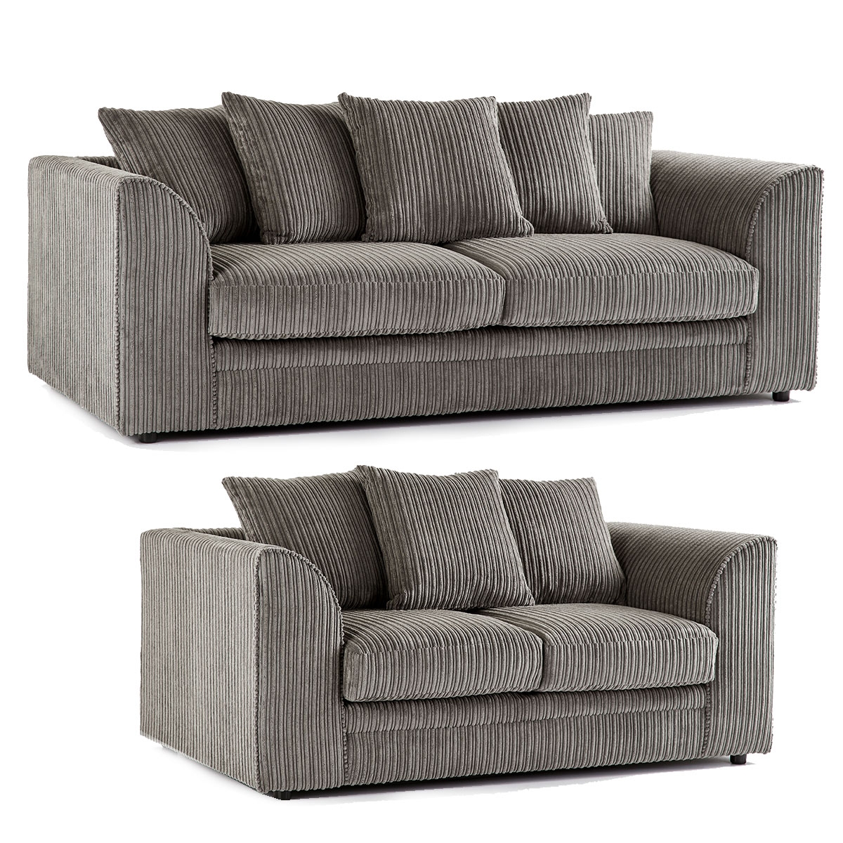 Oxford Full Jumbo Cord Sofa Set – Scatterback – Grey – The Online Sofa Shop