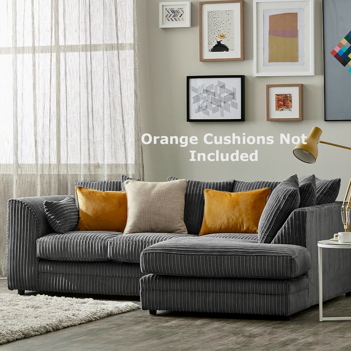 Oxford Grey Cord Fabric Corner Sofa – Right Hand Facing – The Online Sofa Shop