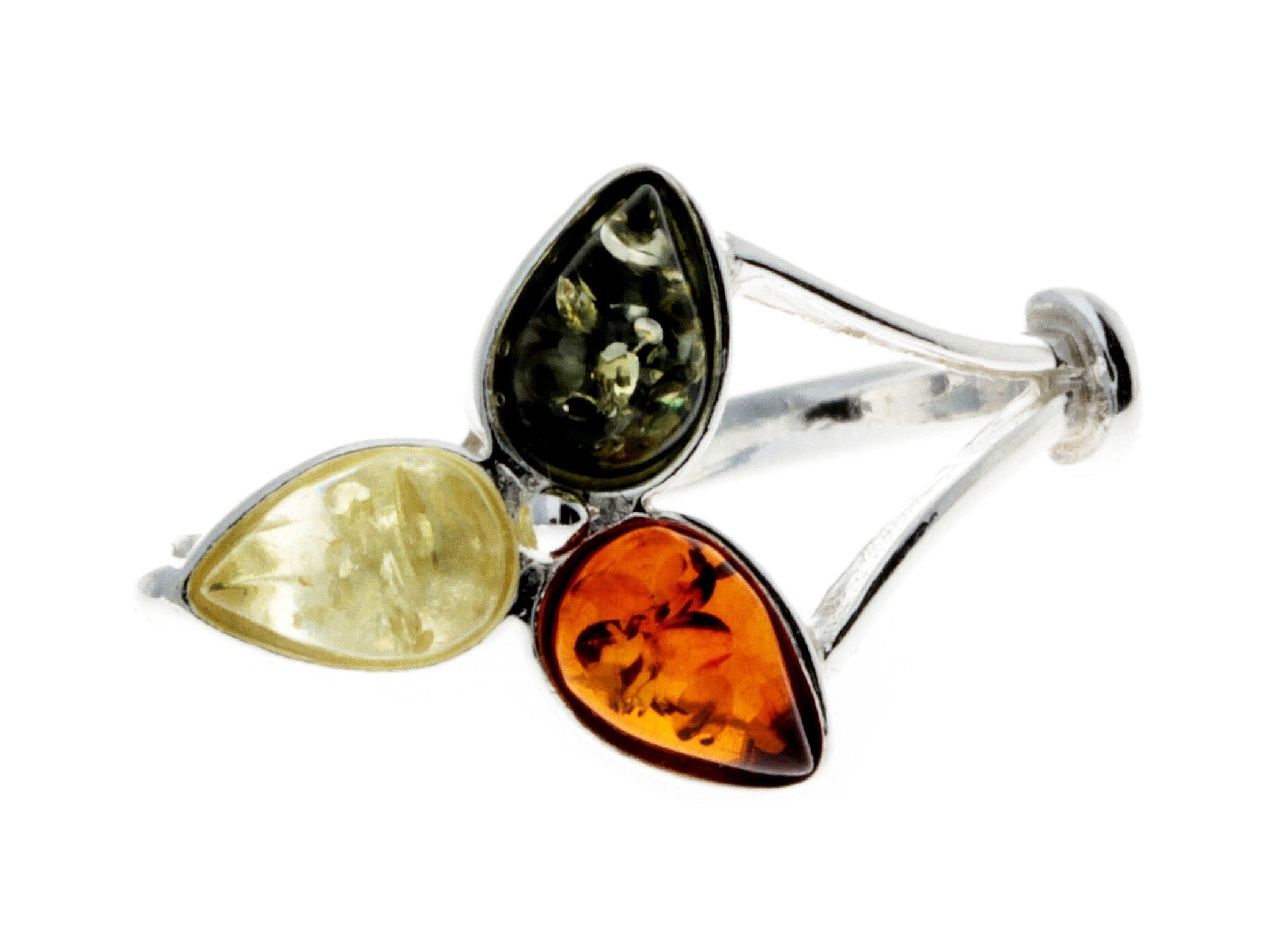Designer Modern Amber & Sterling Silver Ring Mixed – M – Caroline’s Collection – SilverAmberJewellery