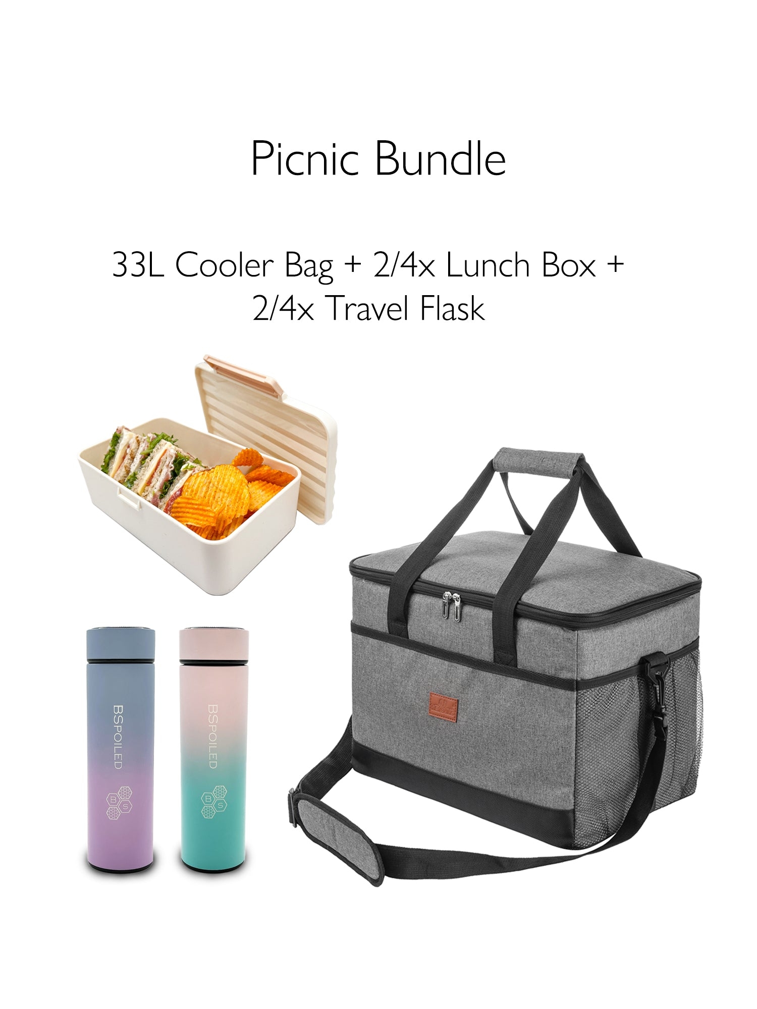 Picnic Bundle – Cooler Bag + 2x Lunchboxes + 2x Flasks – BSpoiled