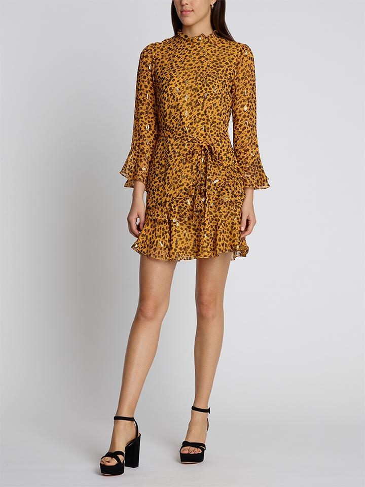 Saloni London – Marissa Mini Dress Gold Camo Leopard – leopard – UK 12 – Silk