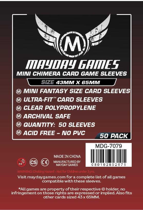 50 x Mayday Games Premium Clear Mini Chimera Card Sleeves (43mm x 65mm) – Red Rock Games